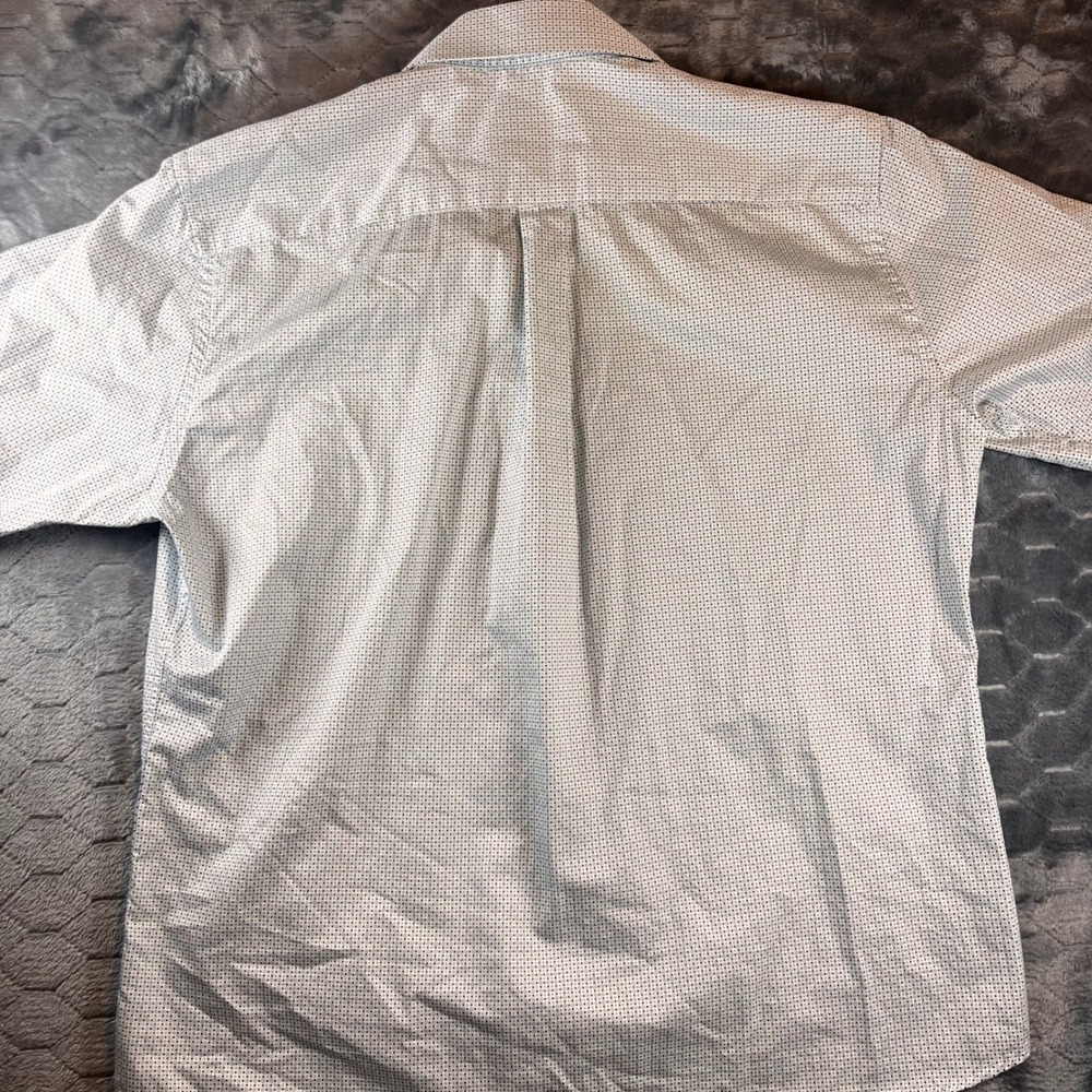 Peter Millar Mens Large Short Sleeve Button Up Shirt Geometric Print White Blue - Picture 8 of 8